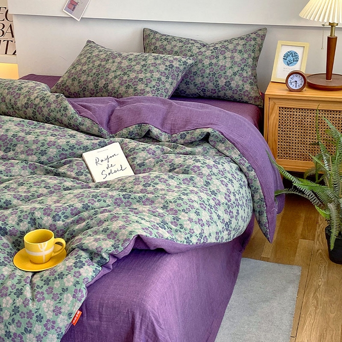 91家纺网 家纺一手货源 找家纺 春皖家纺 2026新款全棉纯棉拉链款双层纱四件套 春光灿烂