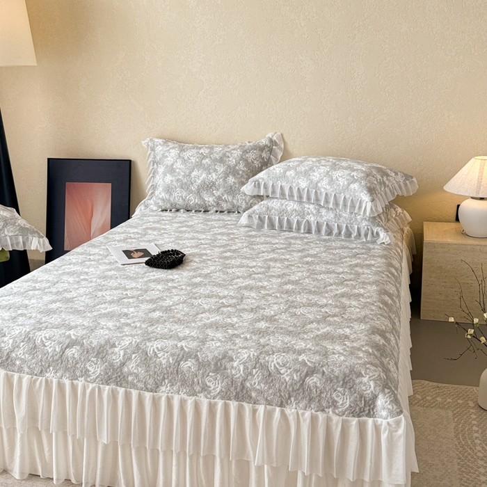 91家纺网 家纺一手货源 找家纺 懒猫家纺 2026新款凉感提花床裙款凉席洛可可系列 洛可可-灰