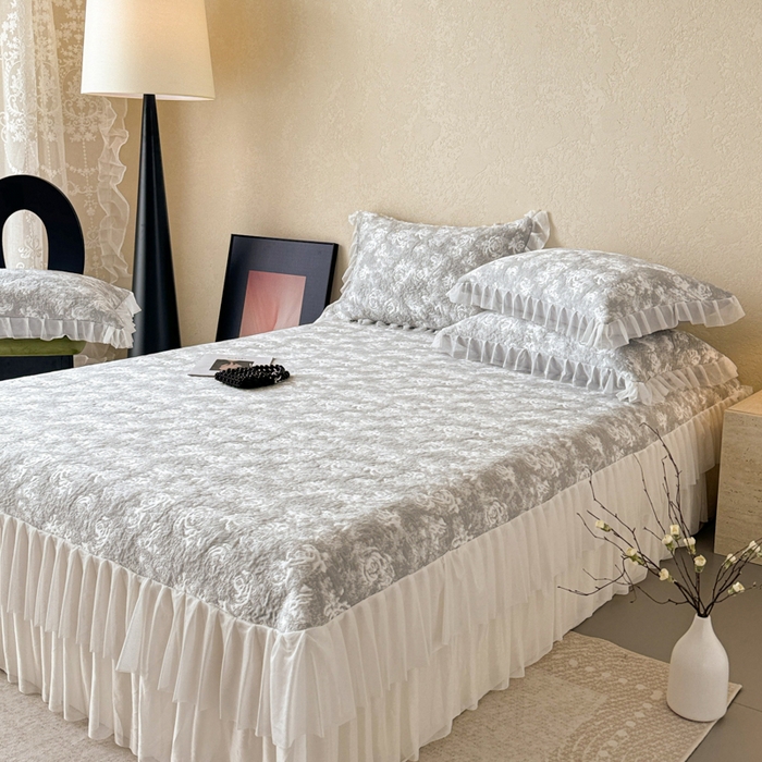 91家纺网 家纺一手货源 找家纺 懒猫家纺 2026新款凉感提花床裙款凉席洛可可系列 洛可可-灰