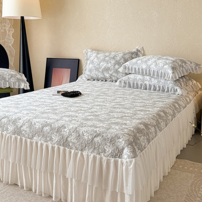 91家纺网 家纺一手货源 找家纺 懒猫家纺 2026新款凉感提花床裙款凉席洛可可系列 洛可可-灰