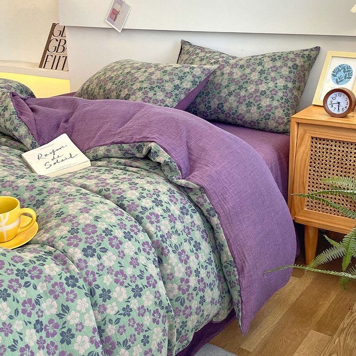 91家纺网 家纺一手货源 找家纺 春皖家纺 2026新款全棉纯棉拉链款双层纱四件套 春光灿烂