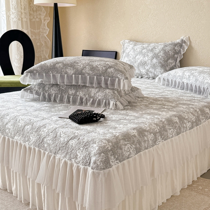 91家纺网 家纺一手货源 找家纺 懒猫家纺 2026新款凉感提花床裙款凉席洛可可系列 洛可可-灰