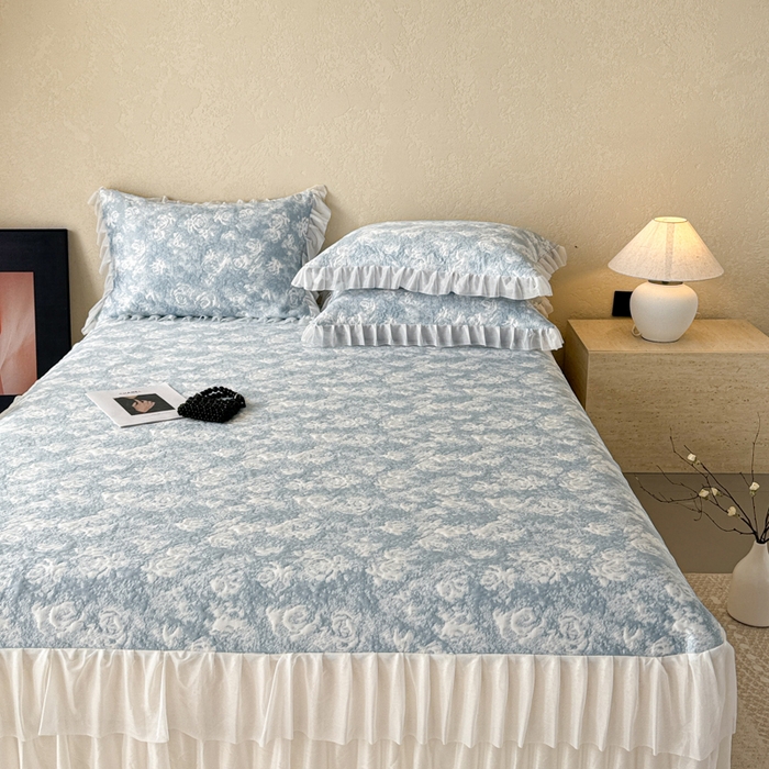 懒猫家纺 2026新款凉感提花床裙款凉席洛可可系列 洛可可-蓝