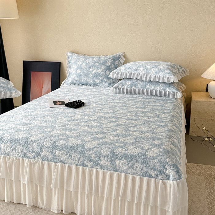 91家纺网 家纺一手货源 找家纺 懒猫家纺 2026新款凉感提花床裙款凉席洛可可系列 洛可可-蓝