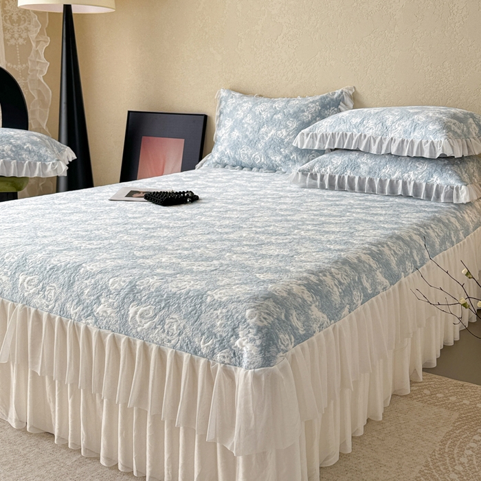 91家纺网 家纺一手货源 找家纺 懒猫家纺 2026新款凉感提花床裙款凉席洛可可系列 洛可可-蓝