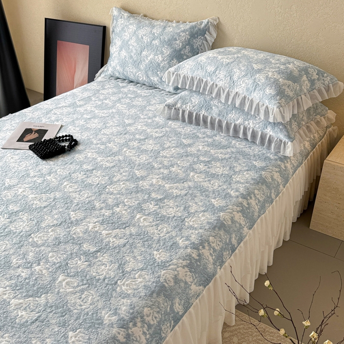 91家纺网 家纺一手货源 找家纺 懒猫家纺 2026新款凉感提花床裙款凉席洛可可系列 洛可可-蓝