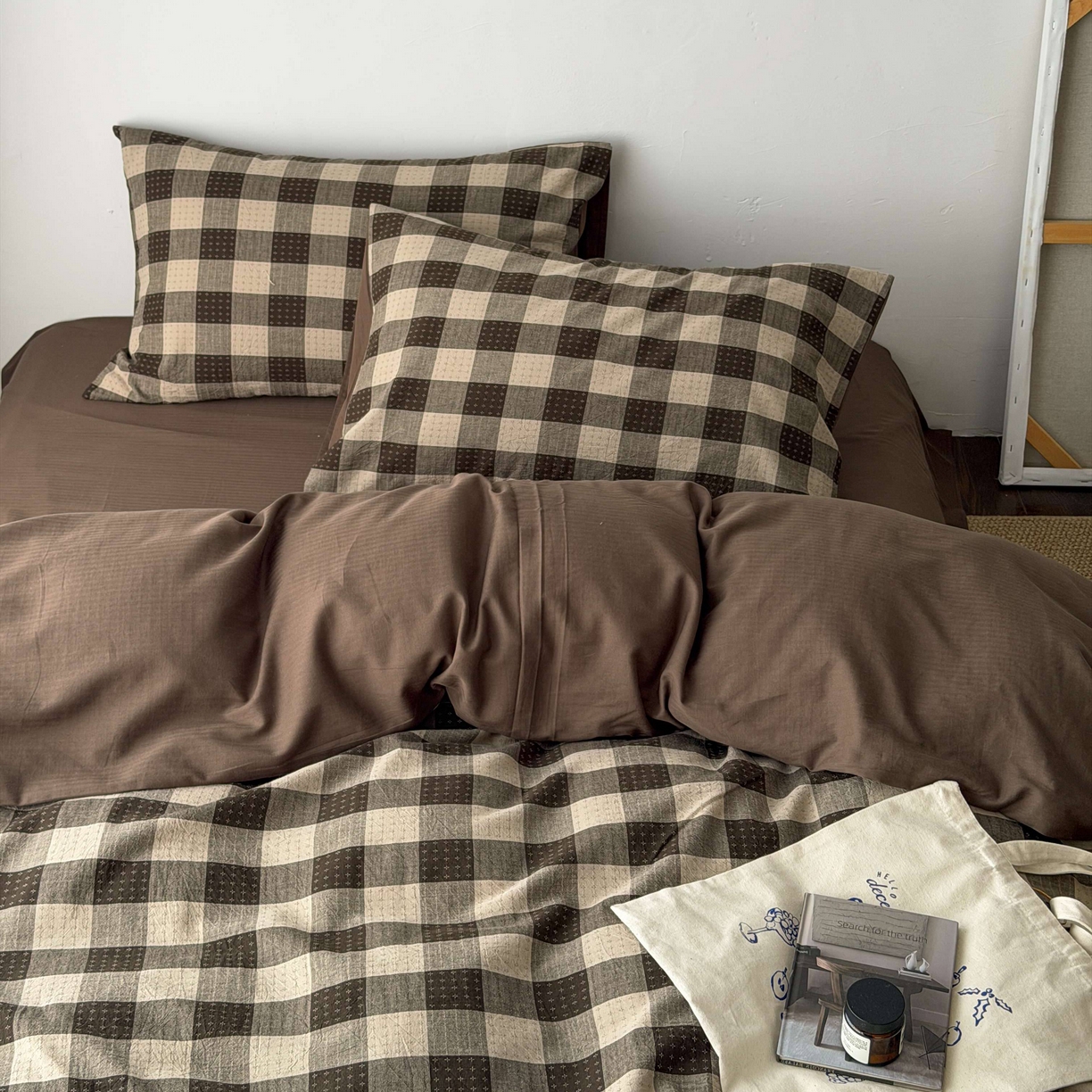 蜜宿 2026新款全棉纯棉提花四件套-柏柏星光 柏柏星光-可可棕（枕套同色）