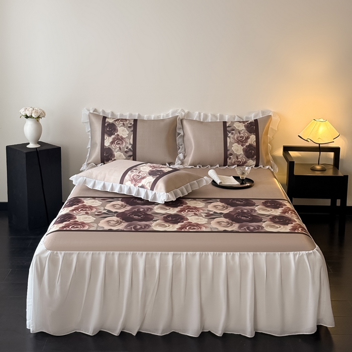 懒猫家纺 2026新款高精密冰丝雪纺床裙凉席 风华