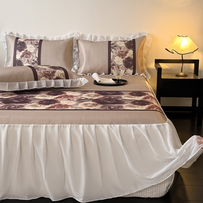 91家纺网 家纺一手货源 找家纺 懒猫家纺 2026新款高精密冰丝雪纺床裙凉席 风华