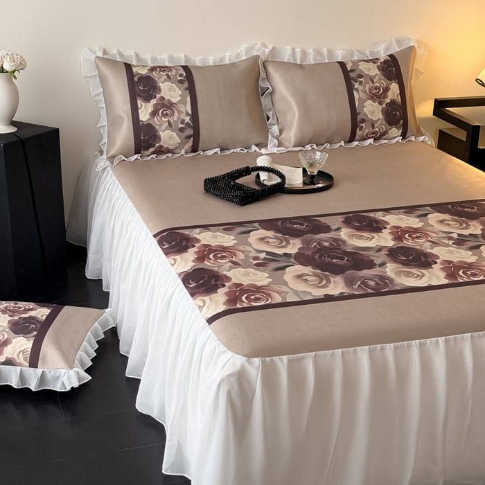 91家纺网 家纺一手货源 找家纺 懒猫家纺 2026新款高精密冰丝雪纺床裙凉席 风华