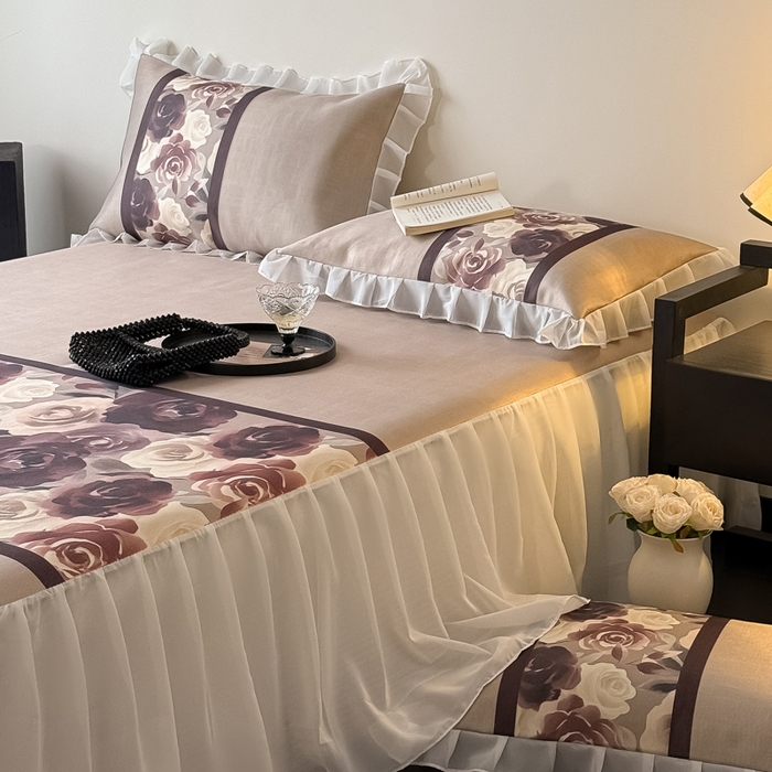 91家纺网 家纺一手货源 找家纺 懒猫家纺 2026新款高精密冰丝雪纺床裙凉席 风华