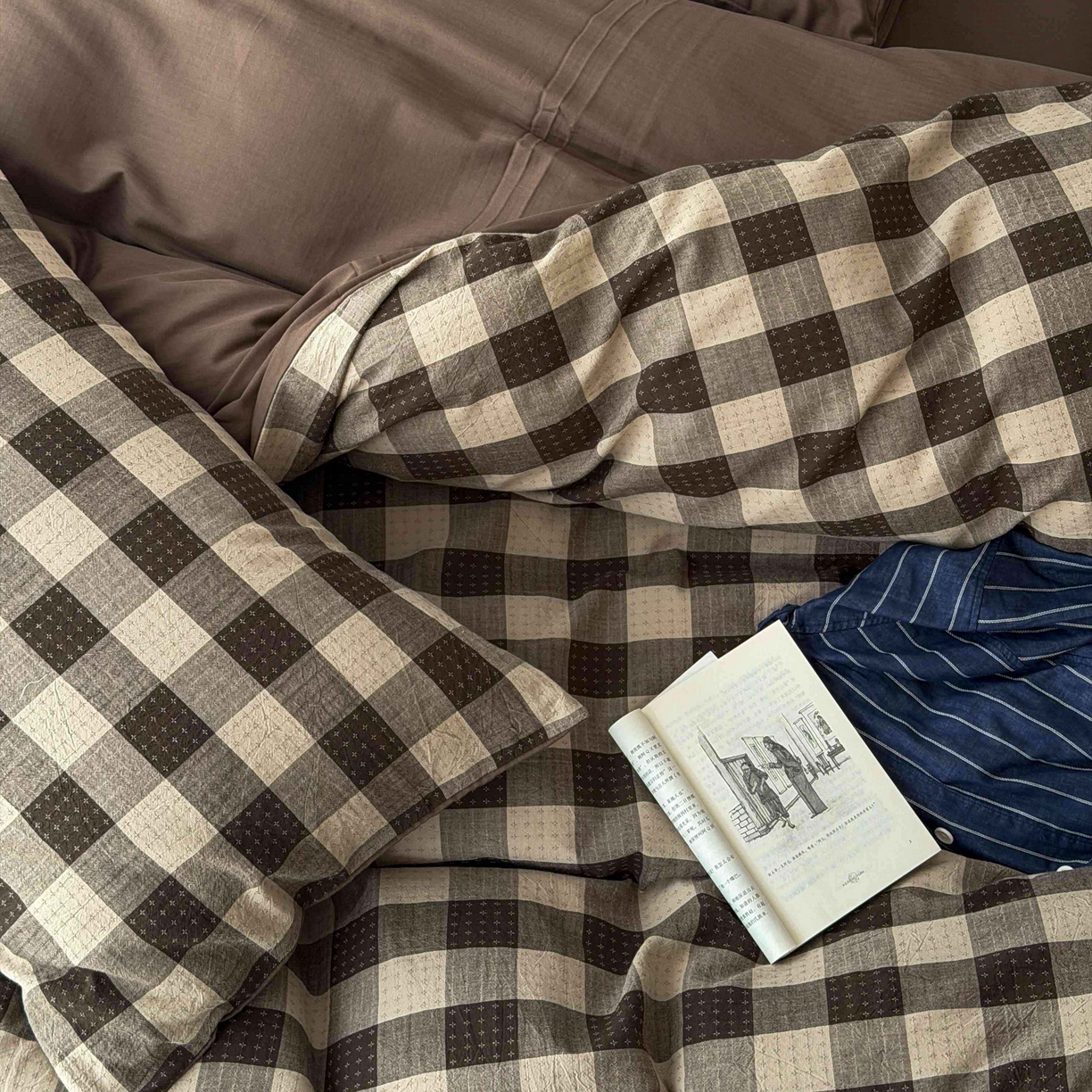 91家纺网 家纺一手货源 找家纺 蜜宿 2026新款全棉纯棉提花四件套-柏柏星光 柏柏星光-可可棕（枕套同色）