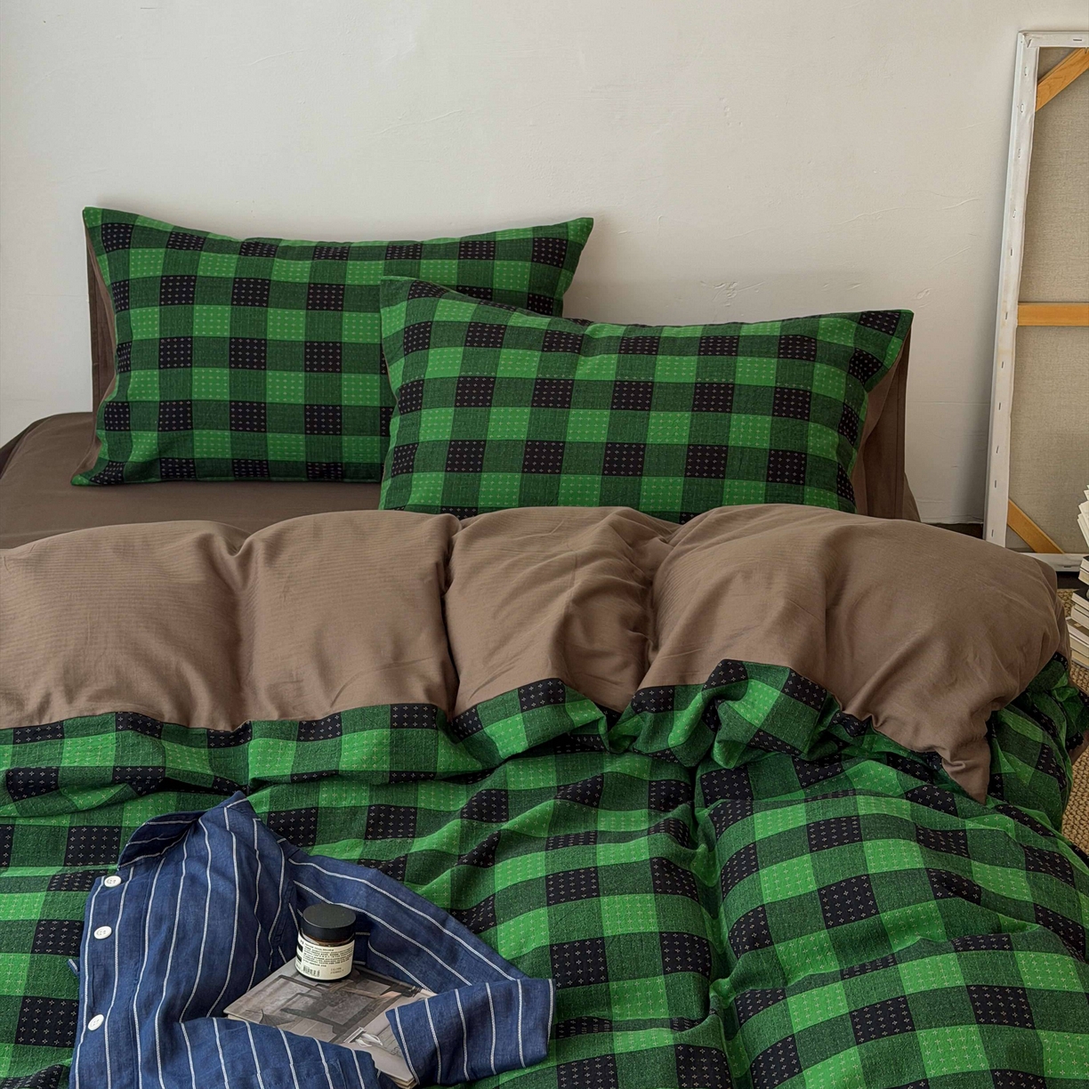 91家纺网 家纺一手货源 找家纺 蜜宿 2026新款全棉纯棉提花四件套-柏柏星光 柏柏星光-森林绿（枕套同色）