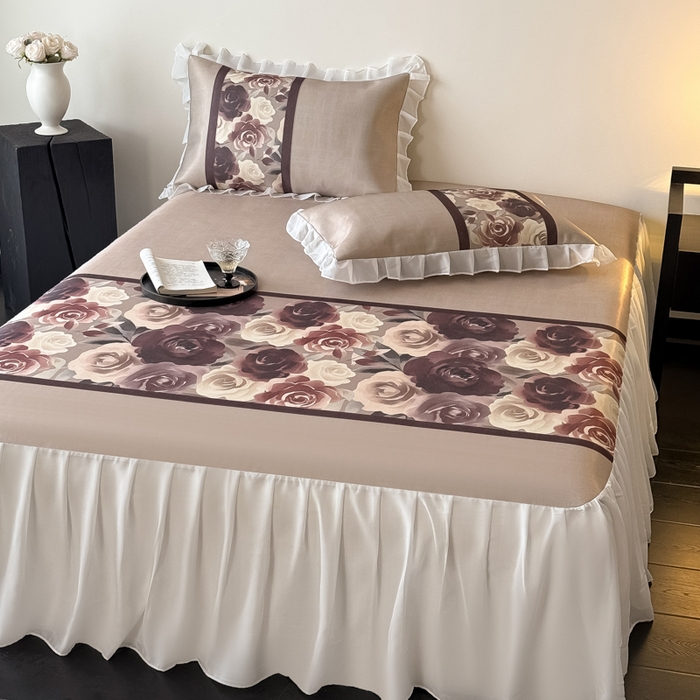 91家纺网 家纺一手货源 找家纺 懒猫家纺 2026新款高精密冰丝雪纺床裙凉席 风华