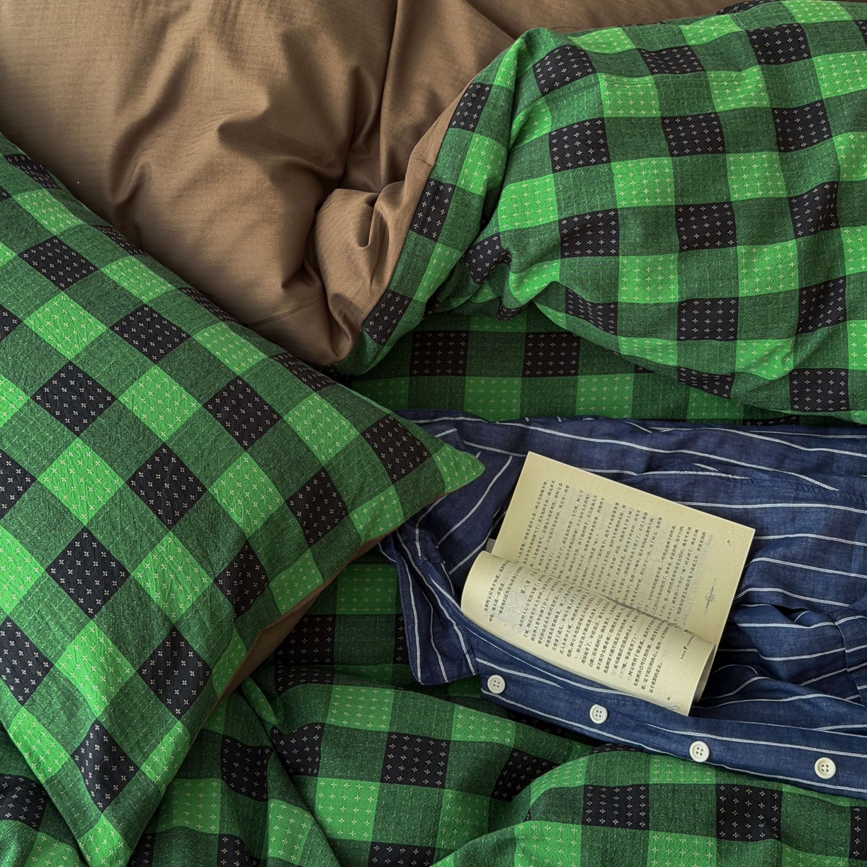 91家纺网 家纺一手货源 找家纺 蜜宿 2026新款全棉纯棉提花四件套-柏柏星光 柏柏星光-森林绿（枕套同色）