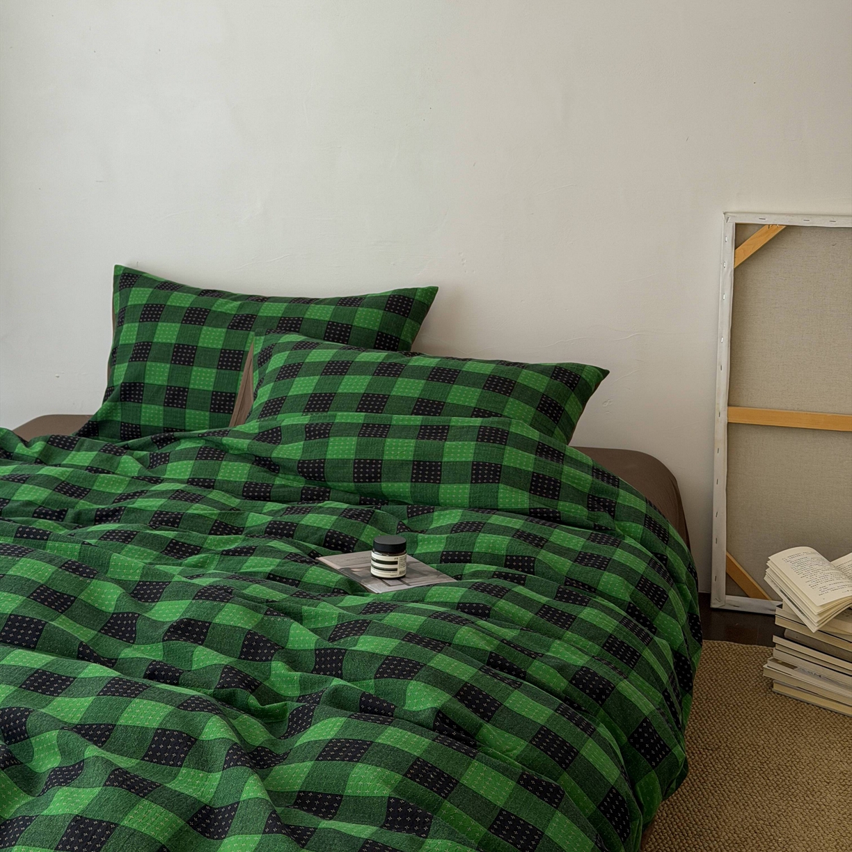 91家纺网 家纺一手货源 找家纺 蜜宿 2026新款全棉纯棉提花四件套-柏柏星光 柏柏星光-森林绿（枕套同色）