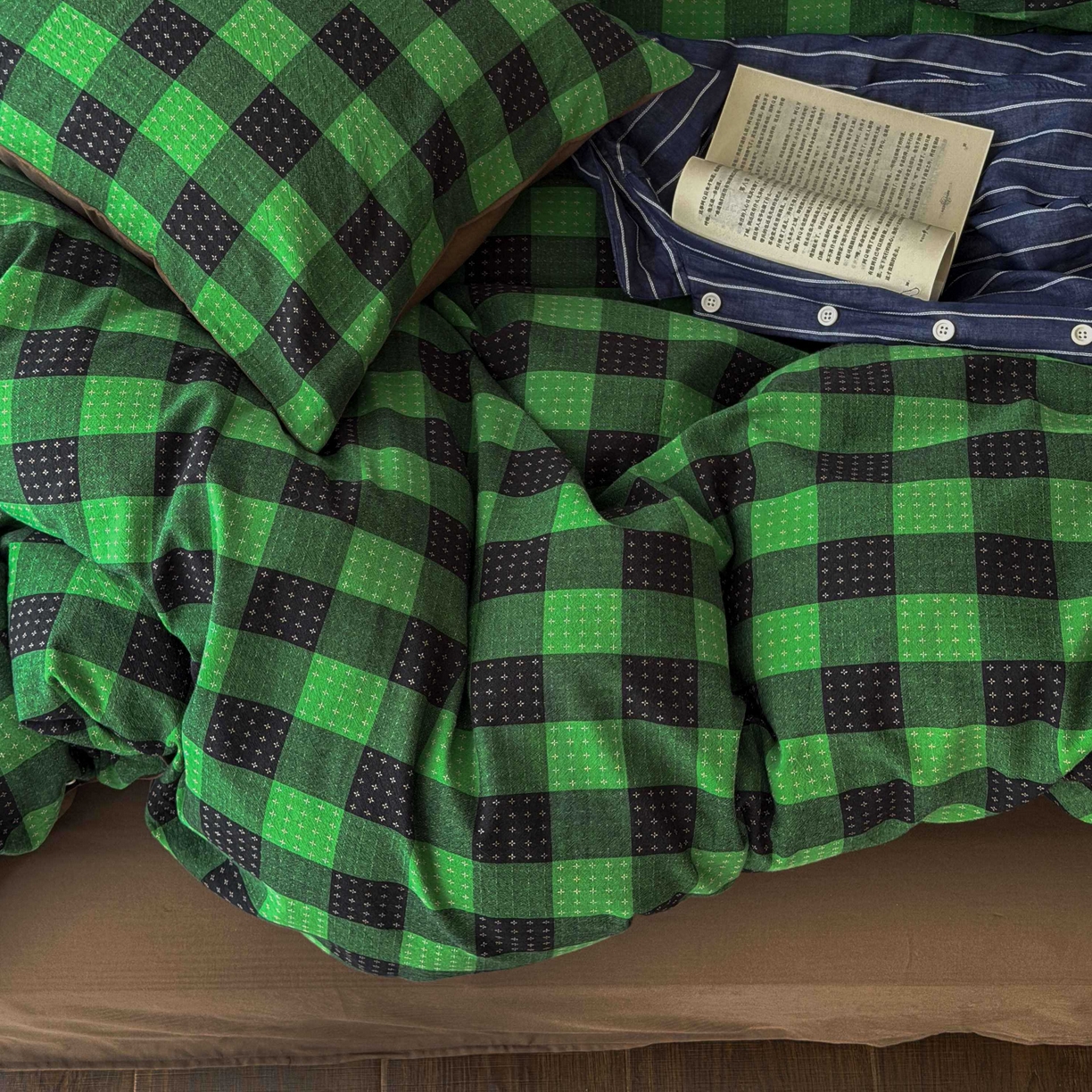 91家纺网 家纺一手货源 找家纺 蜜宿 2026新款全棉纯棉提花四件套-柏柏星光 柏柏星光-森林绿（枕套同色）