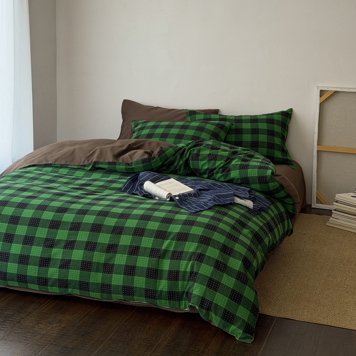 91家纺网 家纺一手货源 找家纺 蜜宿 2026新款全棉纯棉提花四件套-柏柏星光 柏柏星光-森林绿（枕套混搭）