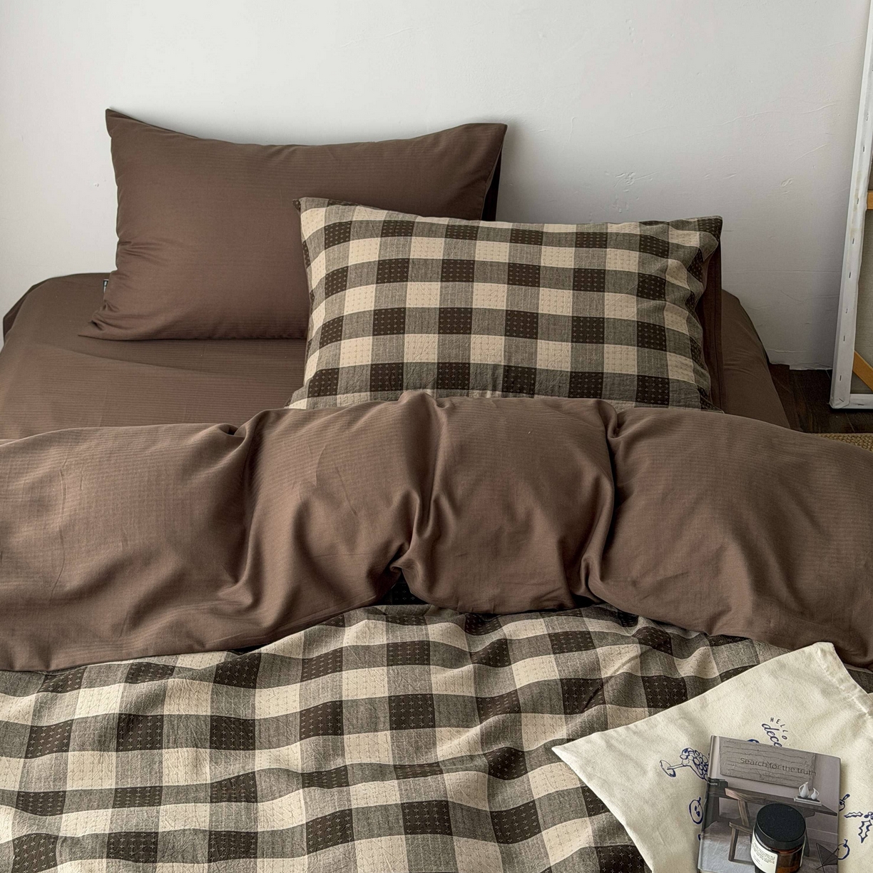 91家纺网 家纺一手货源 找家纺 蜜宿 2026新款全棉纯棉提花四件套-柏柏星光 柏柏星光-可可棕（枕套同色）