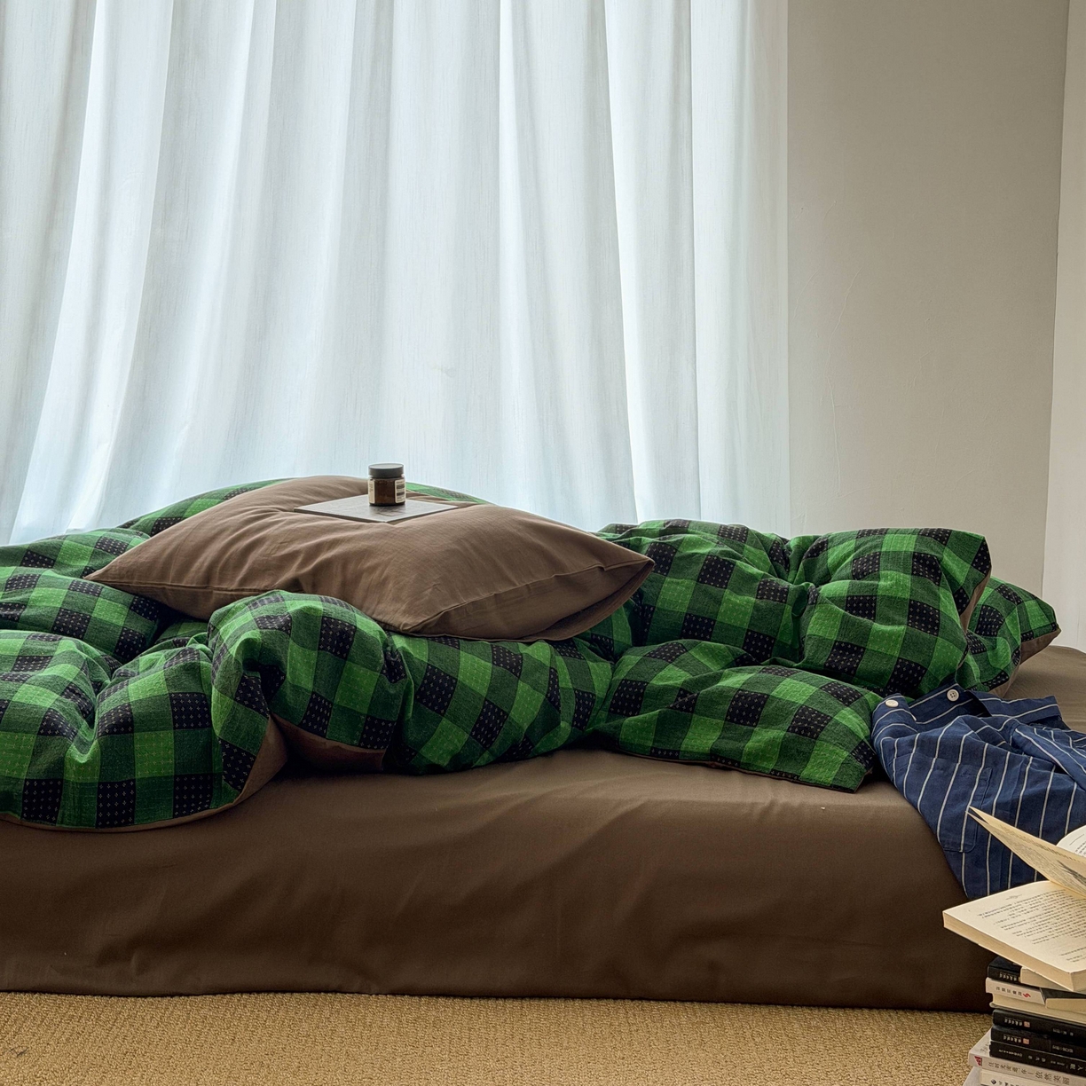 91家纺网 家纺一手货源 找家纺 蜜宿 2026新款全棉纯棉提花四件套-柏柏星光 柏柏星光-森林绿（枕套混搭）