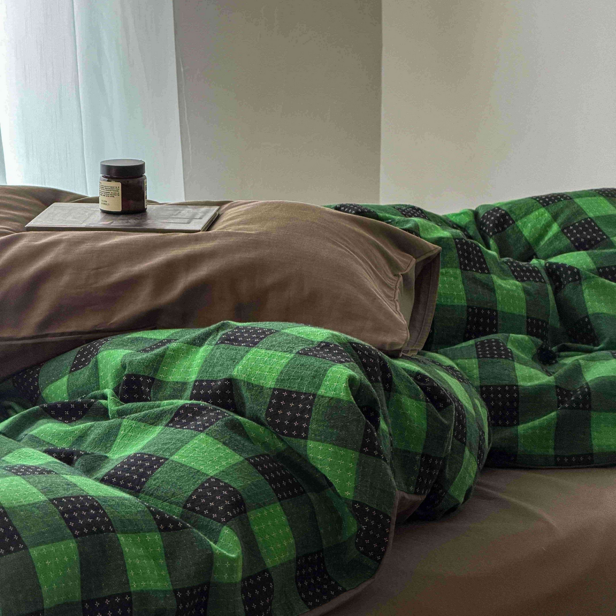 91家纺网 家纺一手货源 找家纺 蜜宿 2026新款全棉纯棉提花四件套-柏柏星光 柏柏星光-森林绿（枕套混搭）