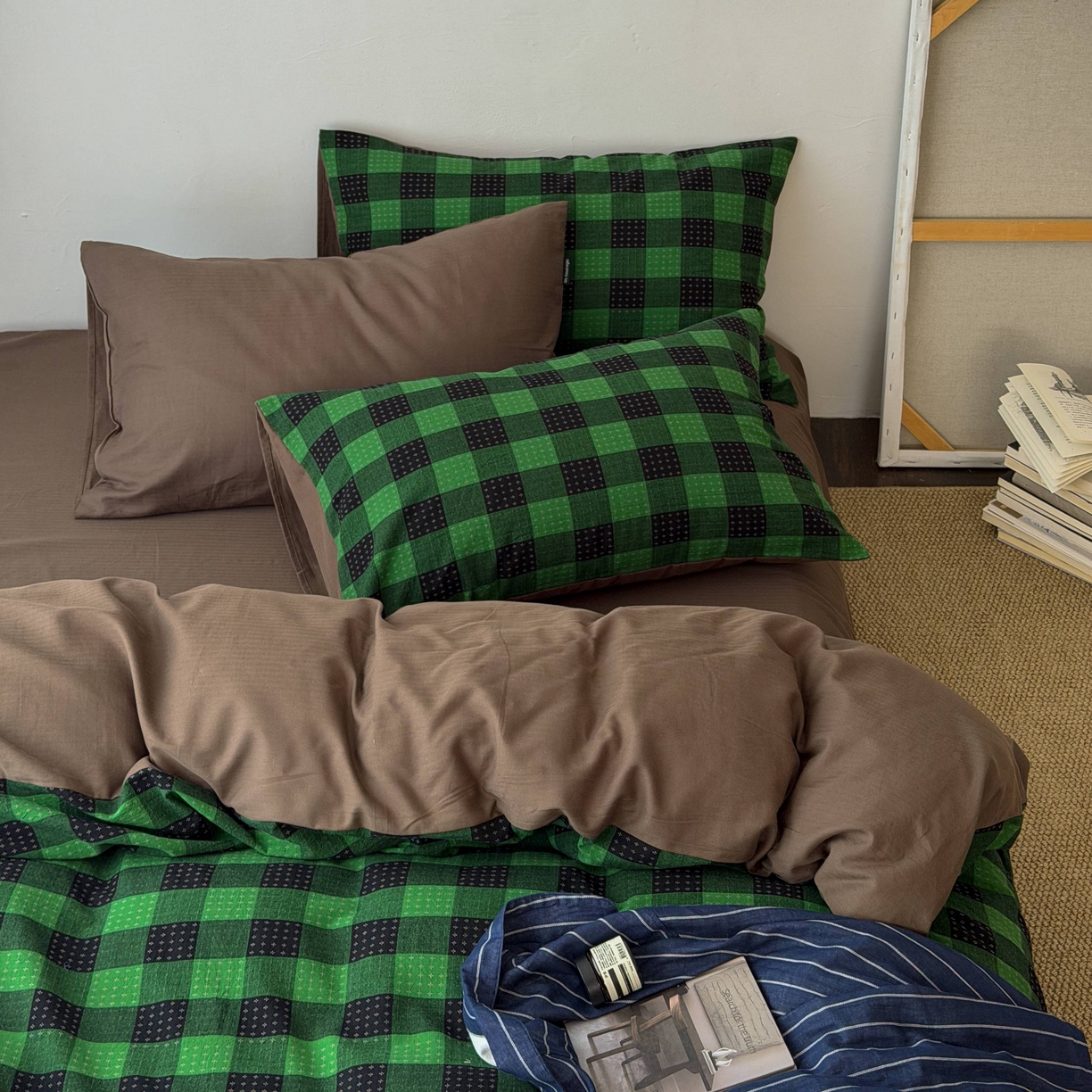 91家纺网 家纺一手货源 找家纺 蜜宿 2026新款全棉纯棉提花四件套-柏柏星光 柏柏星光-森林绿（枕套混搭）