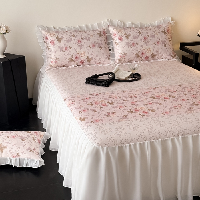 91家纺网 家纺一手货源 找家纺 懒猫家纺 2026新款高精密冰丝雪纺床裙凉席 花田