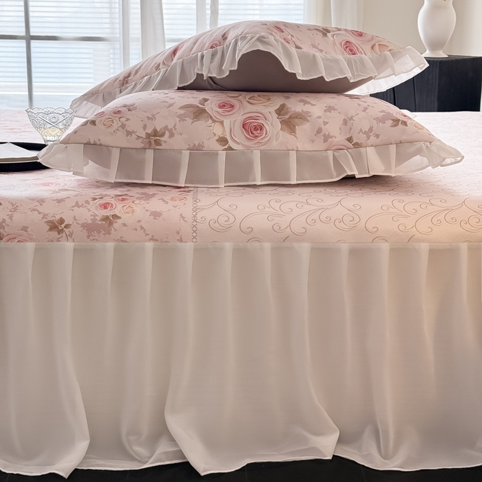 91家纺网 家纺一手货源 找家纺 懒猫家纺 2026新款高精密冰丝雪纺床裙凉席 花田