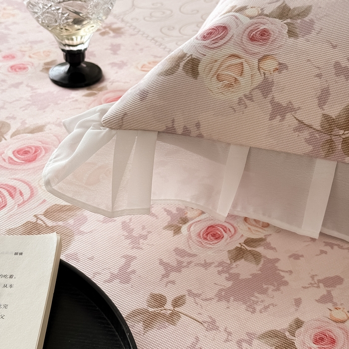 91家纺网 家纺一手货源 找家纺 懒猫家纺 2026新款高精密冰丝雪纺床裙凉席 花田