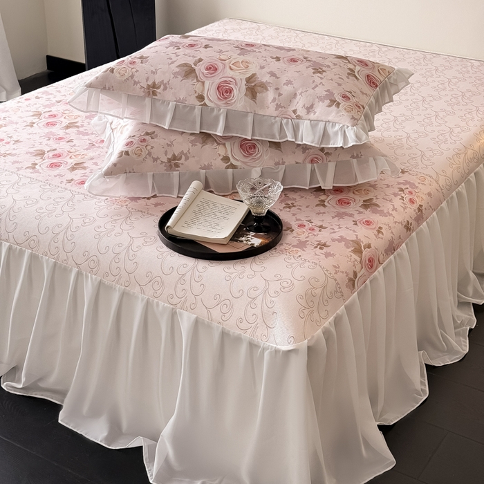 91家纺网 家纺一手货源 找家纺 懒猫家纺 2026新款高精密冰丝雪纺床裙凉席 花田