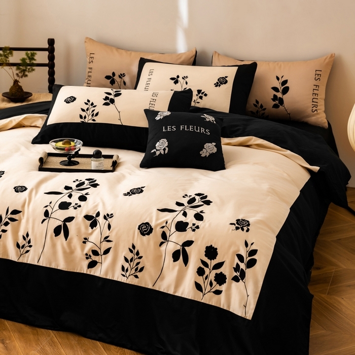 91家纺网 家纺一手货源 找家纺 （总）波比可可 2026新款50s长绒棉纯棉全棉居家轻奢四件套-款式二