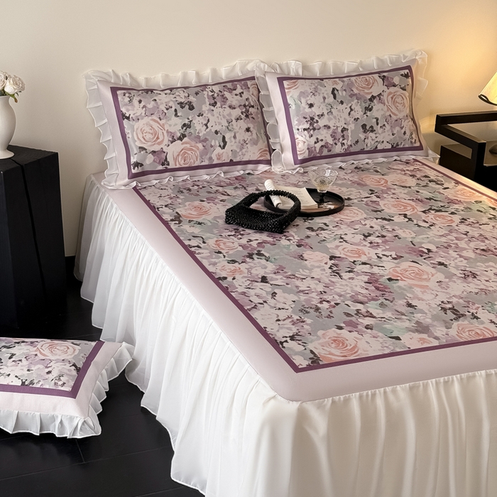 91家纺网 家纺一手货源 找家纺 懒猫家纺 2026新款高精密冰丝雪纺床裙凉席 解语花