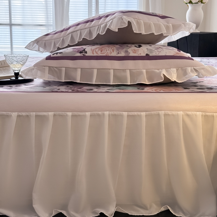 91家纺网 家纺一手货源 找家纺 懒猫家纺 2026新款高精密冰丝雪纺床裙凉席 解语花