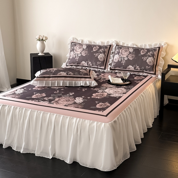 91家纺网 家纺一手货源 找家纺 懒猫家纺 2026新款高精密冰丝雪纺床裙凉席 阑夜