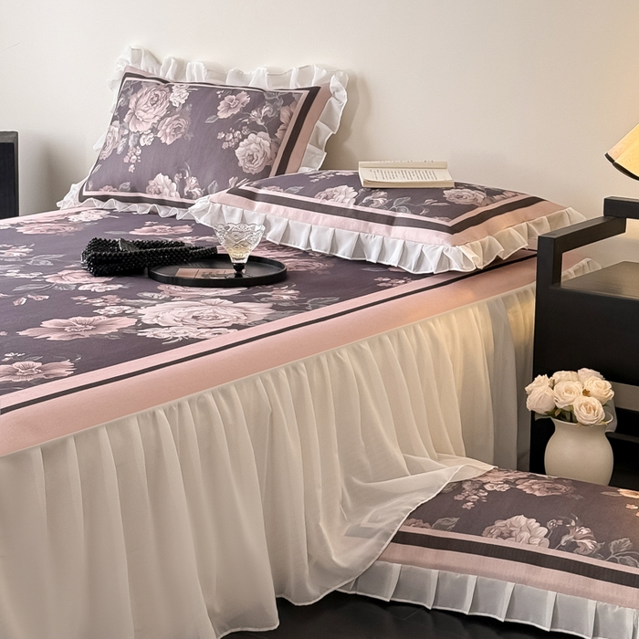 91家纺网 家纺一手货源 找家纺 懒猫家纺 2026新款高精密冰丝雪纺床裙凉席 阑夜