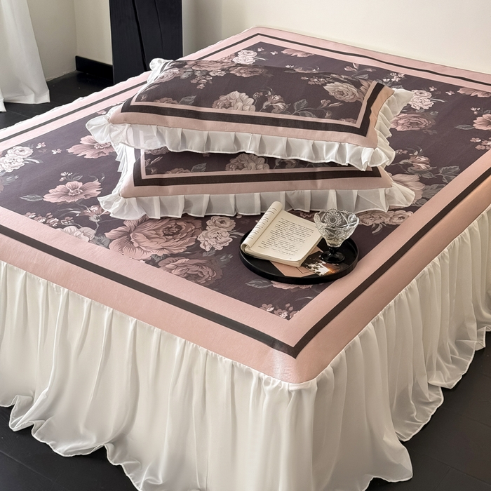 91家纺网 家纺一手货源 找家纺 懒猫家纺 2026新款高精密冰丝雪纺床裙凉席 阑夜