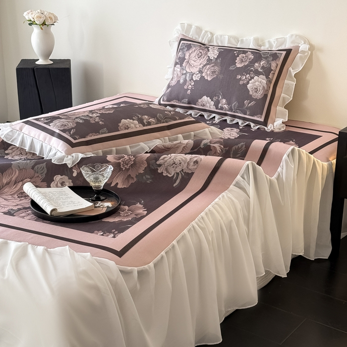 91家纺网 家纺一手货源 找家纺 懒猫家纺 2026新款高精密冰丝雪纺床裙凉席 阑夜