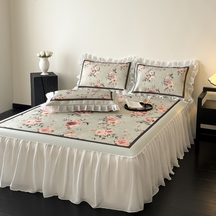 91家纺网 家纺一手货源 找家纺 懒猫家纺 2026新款高精密冰丝雪纺床裙凉席 流年