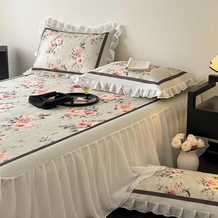 91家纺网 家纺一手货源 找家纺 懒猫家纺 2026新款高精密冰丝雪纺床裙凉席 流年