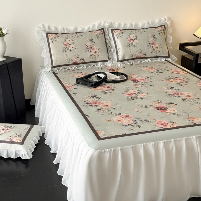 91家纺网 家纺一手货源 找家纺 懒猫家纺 2026新款高精密冰丝雪纺床裙凉席 流年