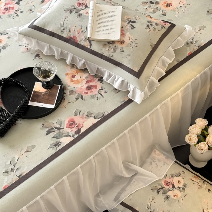 91家纺网 家纺一手货源 找家纺 懒猫家纺 2026新款高精密冰丝雪纺床裙凉席 流年