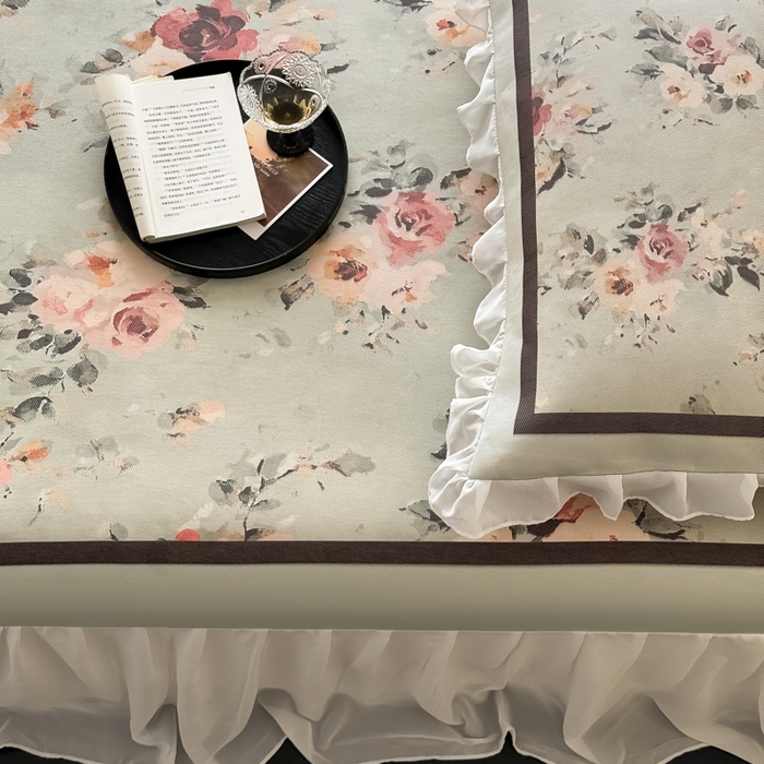 91家纺网 家纺一手货源 找家纺 懒猫家纺 2026新款高精密冰丝雪纺床裙凉席 流年