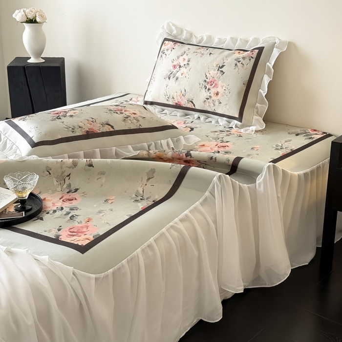 91家纺网 家纺一手货源 找家纺 懒猫家纺 2026新款高精密冰丝雪纺床裙凉席 流年