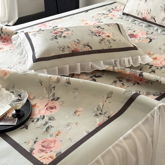 91家纺网 家纺一手货源 找家纺 懒猫家纺 2026新款高精密冰丝雪纺床裙凉席 流年