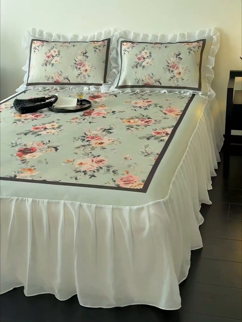 91家纺网 家纺一手货源 找家纺 懒猫家纺 2026新款高精密冰丝雪纺床裙凉席 流年