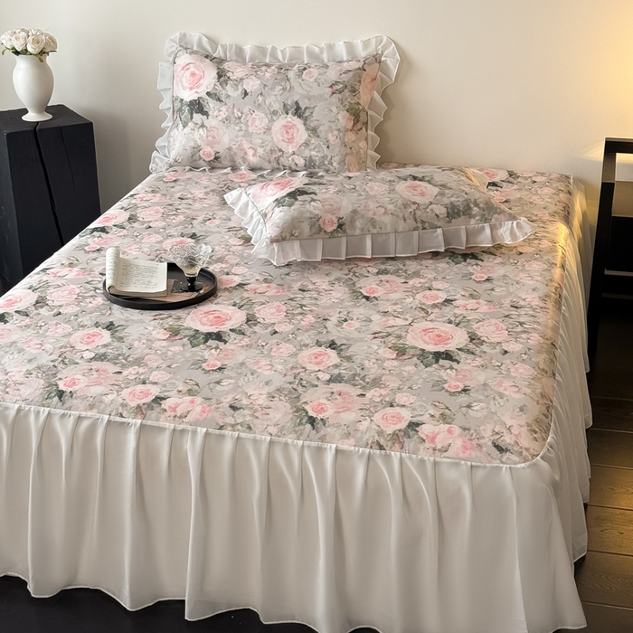 91家纺网 家纺一手货源 找家纺 懒猫家纺 2026新款高精密冰丝雪纺床裙凉席 玉瑾