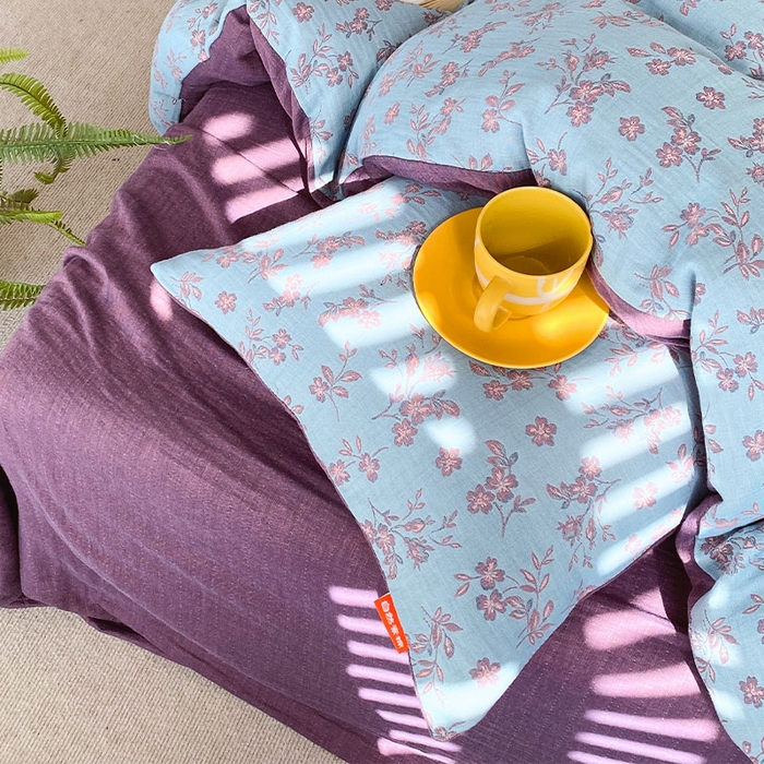 91家纺网 家纺一手货源 找家纺 春皖家纺 2026新款全棉纯棉拉链款双层纱四件套 花漾兰