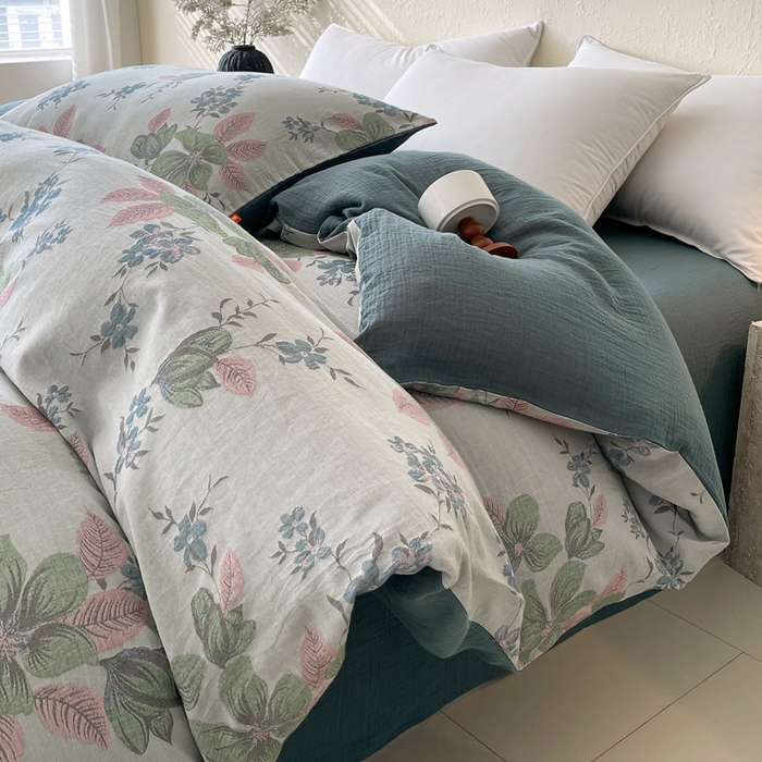 91家纺网 家纺一手货源 找家纺 春皖家纺 2026新款全棉纯棉拉链款双层纱四件套 绮帐-粉