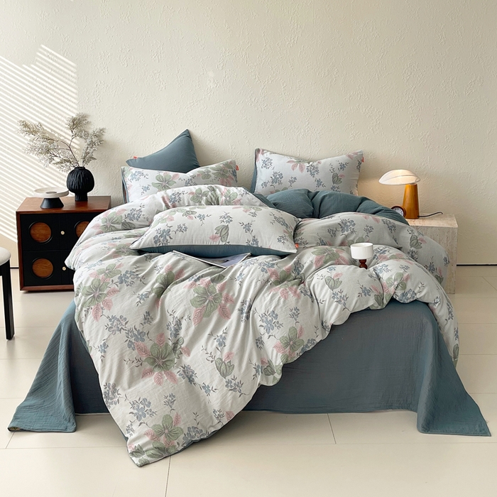 91家纺网 家纺一手货源 找家纺 春皖家纺 2026新款全棉纯棉拉链款双层纱四件套 绮帐-粉