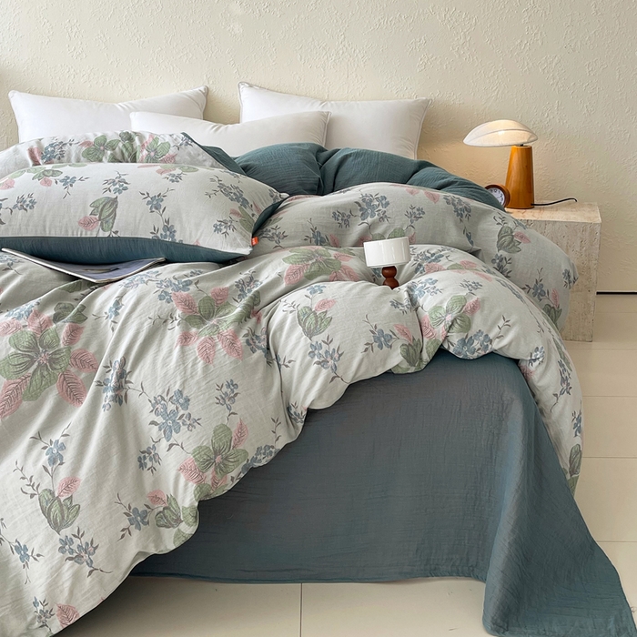 91家纺网 家纺一手货源 找家纺 春皖家纺 2026新款全棉纯棉拉链款双层纱四件套 绮帐-粉